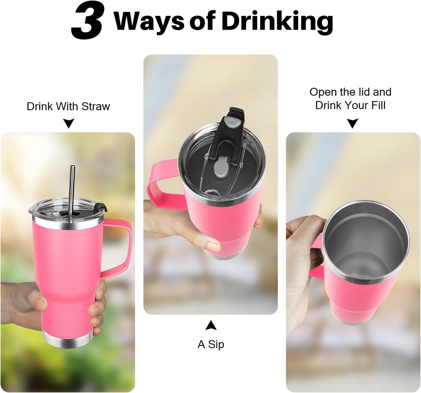 20 oz Tumbler with Handle, Stainless Steel Insulated Tumbler with Lid and Straw, Double Wall Vacuum Coffee Mug Tumbler, Insulated Coffee Thermal Cup for Cold and Hot (Black)