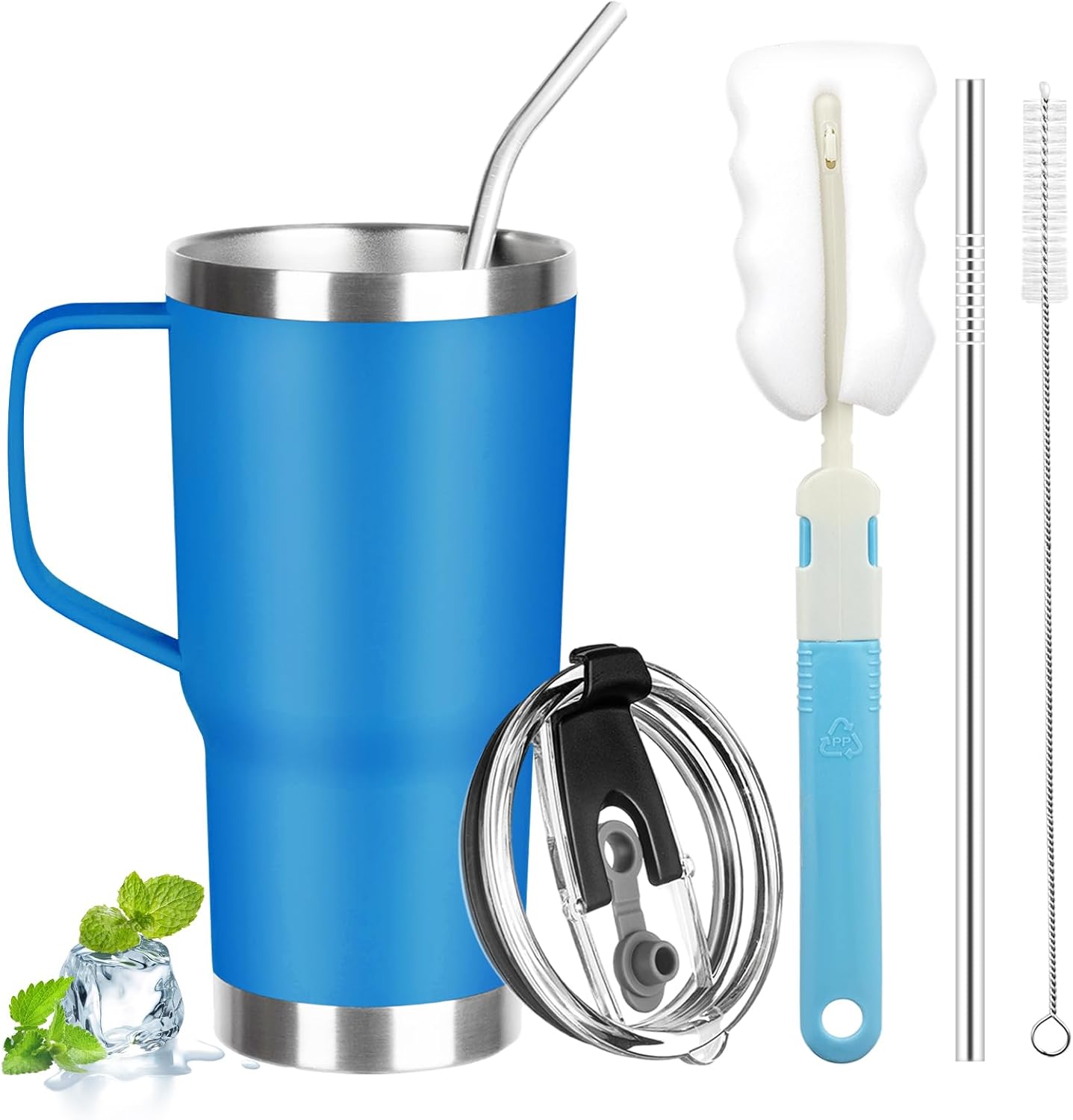 20 oz Tumbler with Handle, Stainless Steel Insulated Tumbler with Lid and Straw, Double Wall Vacuum Coffee Mug Tumbler, Insulated Coffee Thermal Cup for Cold and Hot (Black)