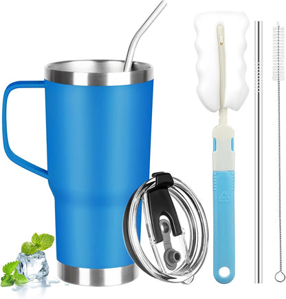 20 oz Tumbler with Handle, Stainless Steel Insulated Tumbler with Lid and Straw, Double Wall Vacuum Coffee Mug Tumbler, Insulated Coffee Thermal Cup for Cold and Hot (Black)