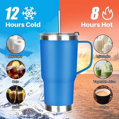 20 oz Tumbler with Handle, Stainless Steel Insulated Tumbler with Lid and Straw, Double Wall Vacuum Coffee Mug Tumbler, Insulated Coffee Thermal Cup for Cold and Hot (Black)