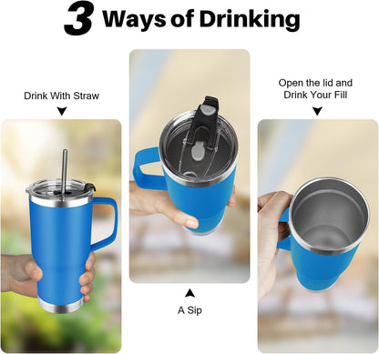 20 oz Tumbler with Handle, Stainless Steel Insulated Tumbler with Lid and Straw, Double Wall Vacuum Coffee Mug Tumbler, Insulated Coffee Thermal Cup for Cold and Hot (Black)