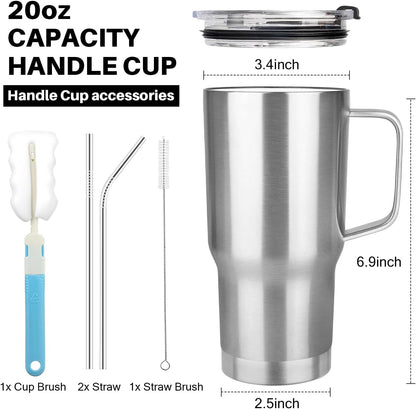 20 oz Tumbler with Handle, Stainless Steel Insulated Tumbler with Lid and Straw, Double Wall Vacuum Coffee Mug Tumbler, Insulated Coffee Thermal Cup for Cold and Hot (Black)