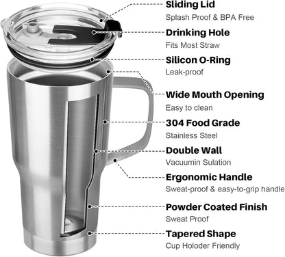 20 oz Tumbler with Handle, Stainless Steel Insulated Tumbler with Lid and Straw, Double Wall Vacuum Coffee Mug Tumbler, Insulated Coffee Thermal Cup for Cold and Hot (Black)