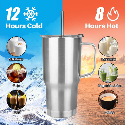 20 oz Tumbler with Handle, Stainless Steel Insulated Tumbler with Lid and Straw, Double Wall Vacuum Coffee Mug Tumbler, Insulated Coffee Thermal Cup for Cold and Hot (Black)