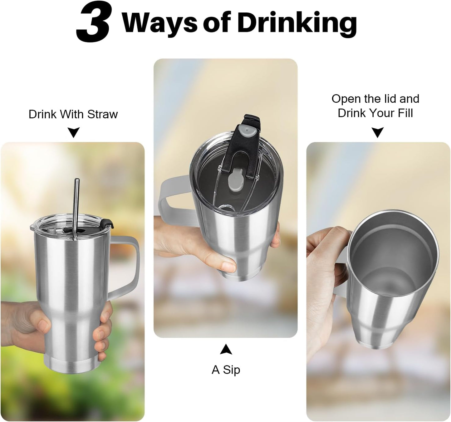 20 oz Tumbler with Handle, Stainless Steel Insulated Tumbler with Lid and Straw, Double Wall Vacuum Coffee Mug Tumbler, Insulated Coffee Thermal Cup for Cold and Hot (Black)