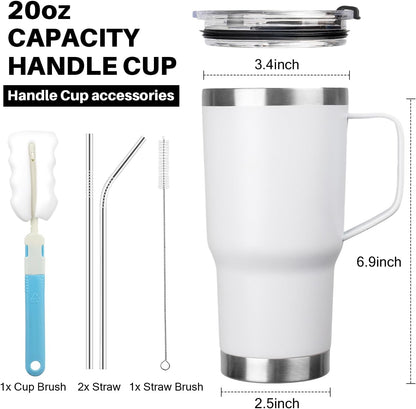 20 oz Tumbler with Handle, Stainless Steel Insulated Tumbler with Lid and Straw, Double Wall Vacuum Coffee Mug Tumbler, Insulated Coffee Thermal Cup for Cold and Hot (Black)