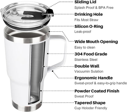 20 oz Tumbler with Handle, Stainless Steel Insulated Tumbler with Lid and Straw, Double Wall Vacuum Coffee Mug Tumbler, Insulated Coffee Thermal Cup for Cold and Hot (Black)