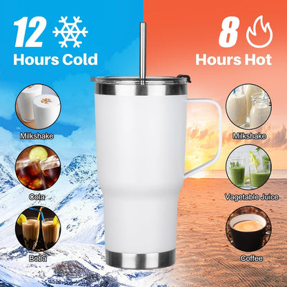 20 oz Tumbler with Handle, Stainless Steel Insulated Tumbler with Lid and Straw, Double Wall Vacuum Coffee Mug Tumbler, Insulated Coffee Thermal Cup for Cold and Hot (Black)