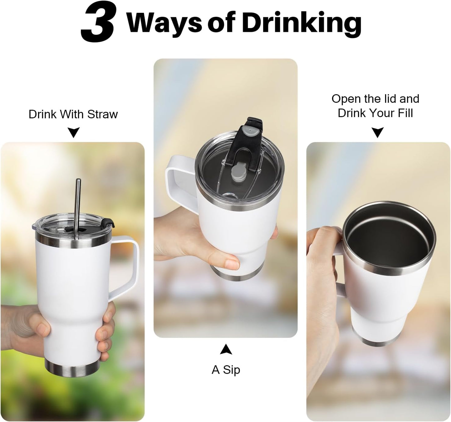 20 oz Tumbler with Handle, Stainless Steel Insulated Tumbler with Lid and Straw, Double Wall Vacuum Coffee Mug Tumbler, Insulated Coffee Thermal Cup for Cold and Hot (Black)