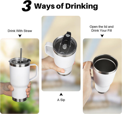 20 oz Tumbler with Handle, Stainless Steel Insulated Tumbler with Lid and Straw, Double Wall Vacuum Coffee Mug Tumbler, Insulated Coffee Thermal Cup for Cold and Hot (Black)