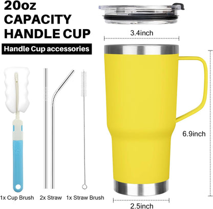 20 oz Tumbler with Handle, Stainless Steel Insulated Tumbler with Lid and Straw, Double Wall Vacuum Coffee Mug Tumbler, Insulated Coffee Thermal Cup for Cold and Hot (Black)