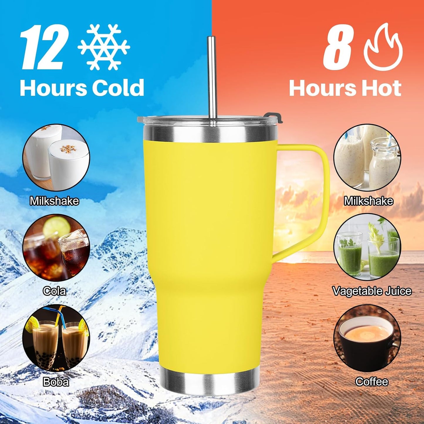 20 oz Tumbler with Handle, Stainless Steel Insulated Tumbler with Lid and Straw, Double Wall Vacuum Coffee Mug Tumbler, Insulated Coffee Thermal Cup for Cold and Hot (Black)