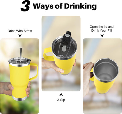 20 oz Tumbler with Handle, Stainless Steel Insulated Tumbler with Lid and Straw, Double Wall Vacuum Coffee Mug Tumbler, Insulated Coffee Thermal Cup for Cold and Hot (Black)