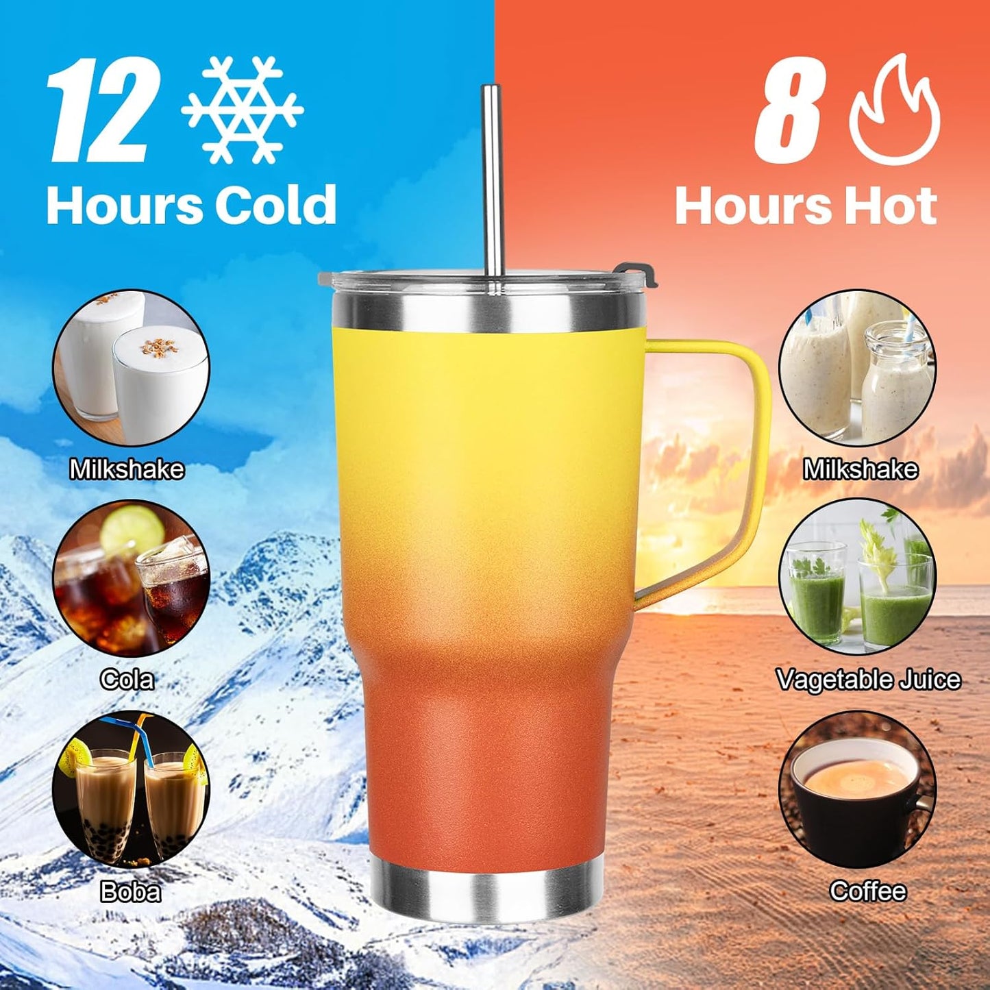 20 oz Tumbler with Handle, Stainless Steel Insulated Tumbler with Lid and Straw, Double Wall Vacuum Coffee Mug Tumbler, Insulated Coffee Thermal Cup for Cold and Hot (Black)