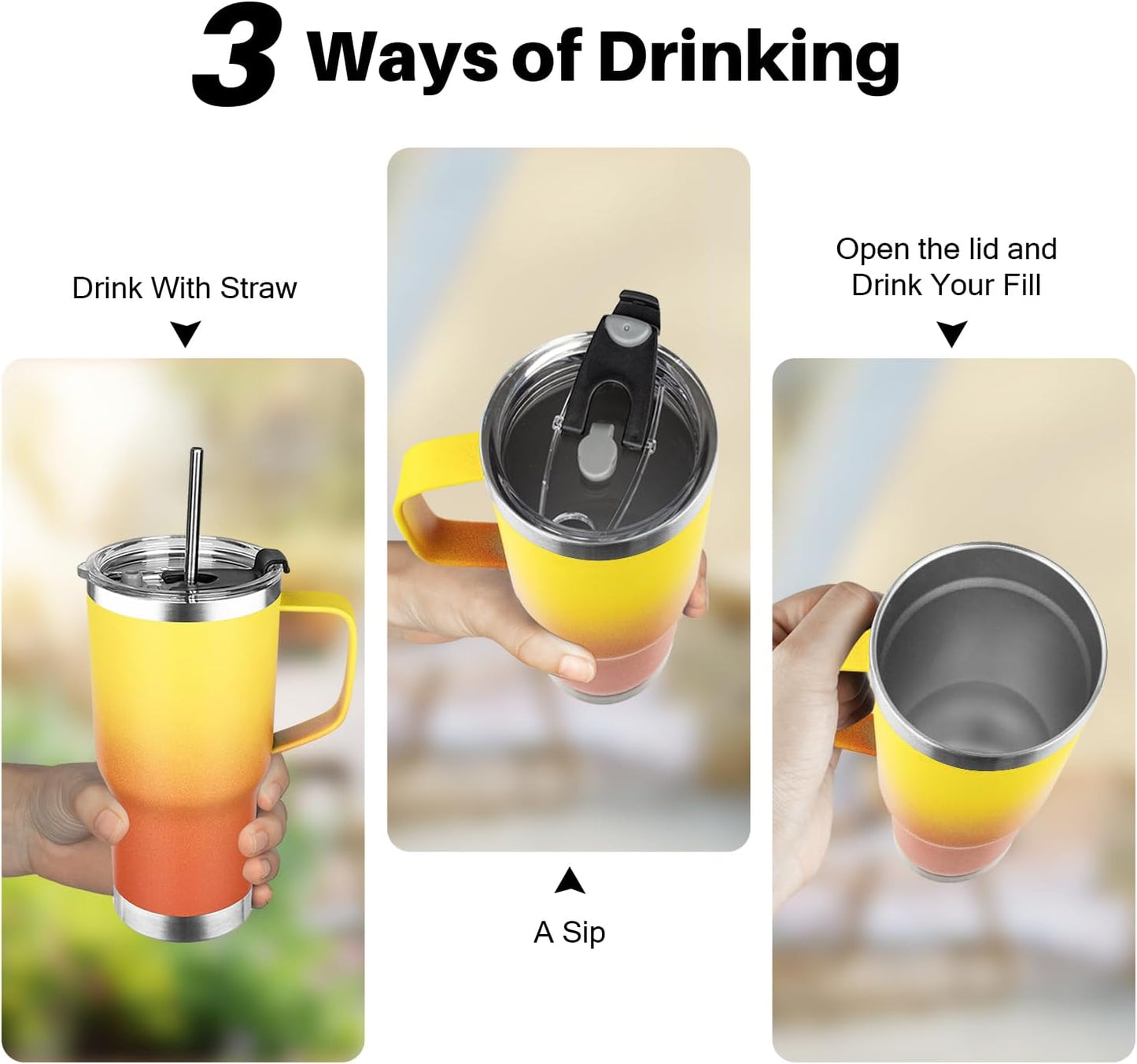 20 oz Tumbler with Handle, Stainless Steel Insulated Tumbler with Lid and Straw, Double Wall Vacuum Coffee Mug Tumbler, Insulated Coffee Thermal Cup for Cold and Hot (Black)