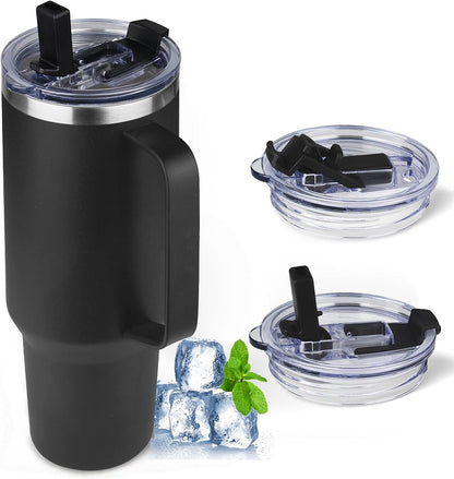 20 oz Tumbler with Handle, Stainless Steel Insulated Tumbler with Lid and Straw, Double Wall Vacuum Coffee Mug Tumbler, Insulated Coffee Thermal Cup for Cold and Hot (Black)