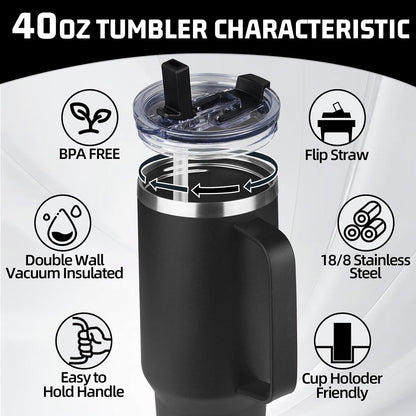 20 oz Tumbler with Handle, Stainless Steel Insulated Tumbler with Lid and Straw, Double Wall Vacuum Coffee Mug Tumbler, Insulated Coffee Thermal Cup for Cold and Hot (Black)