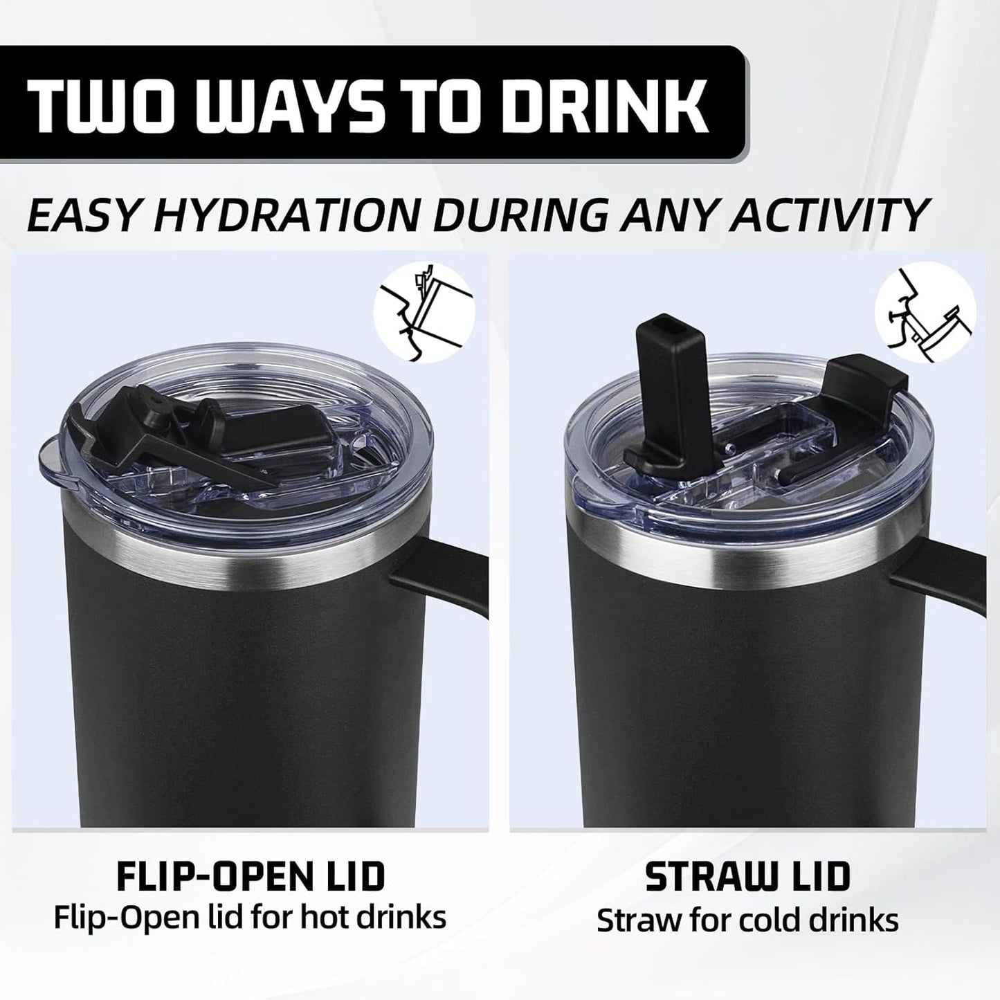 20 oz Tumbler with Handle, Stainless Steel Insulated Tumbler with Lid and Straw, Double Wall Vacuum Coffee Mug Tumbler, Insulated Coffee Thermal Cup for Cold and Hot (Black)