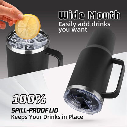 20 oz Tumbler with Handle, Stainless Steel Insulated Tumbler with Lid and Straw, Double Wall Vacuum Coffee Mug Tumbler, Insulated Coffee Thermal Cup for Cold and Hot (Black)