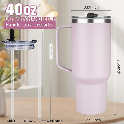 20 oz Tumbler with Handle, Stainless Steel Insulated Tumbler with Lid and Straw, Double Wall Vacuum Coffee Mug Tumbler, Insulated Coffee Thermal Cup for Cold and Hot (Black)