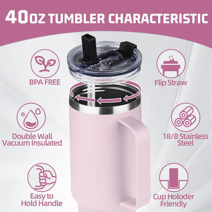 20 oz Tumbler with Handle, Stainless Steel Insulated Tumbler with Lid and Straw, Double Wall Vacuum Coffee Mug Tumbler, Insulated Coffee Thermal Cup for Cold and Hot (Black)