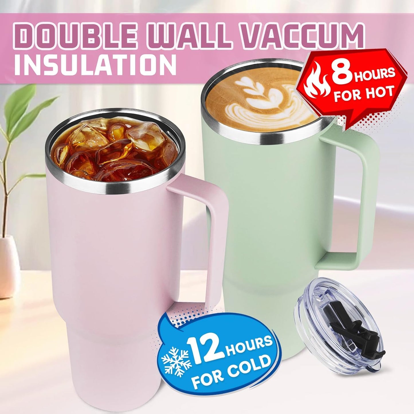 20 oz Tumbler with Handle, Stainless Steel Insulated Tumbler with Lid and Straw, Double Wall Vacuum Coffee Mug Tumbler, Insulated Coffee Thermal Cup for Cold and Hot (Black)