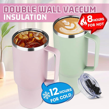 20 oz Tumbler with Handle, Stainless Steel Insulated Tumbler with Lid and Straw, Double Wall Vacuum Coffee Mug Tumbler, Insulated Coffee Thermal Cup for Cold and Hot (Black)