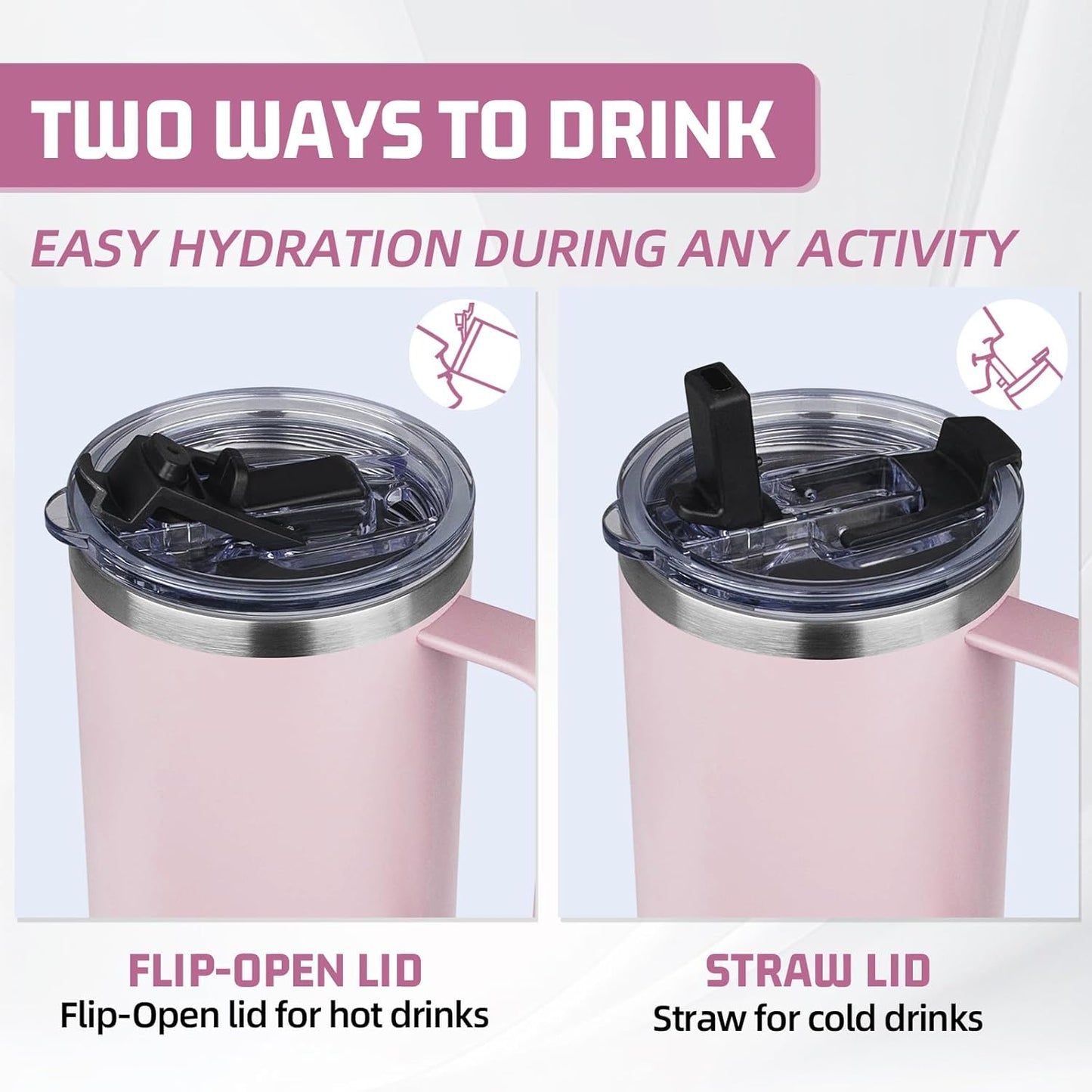 20 oz Tumbler with Handle, Stainless Steel Insulated Tumbler with Lid and Straw, Double Wall Vacuum Coffee Mug Tumbler, Insulated Coffee Thermal Cup for Cold and Hot (Black)