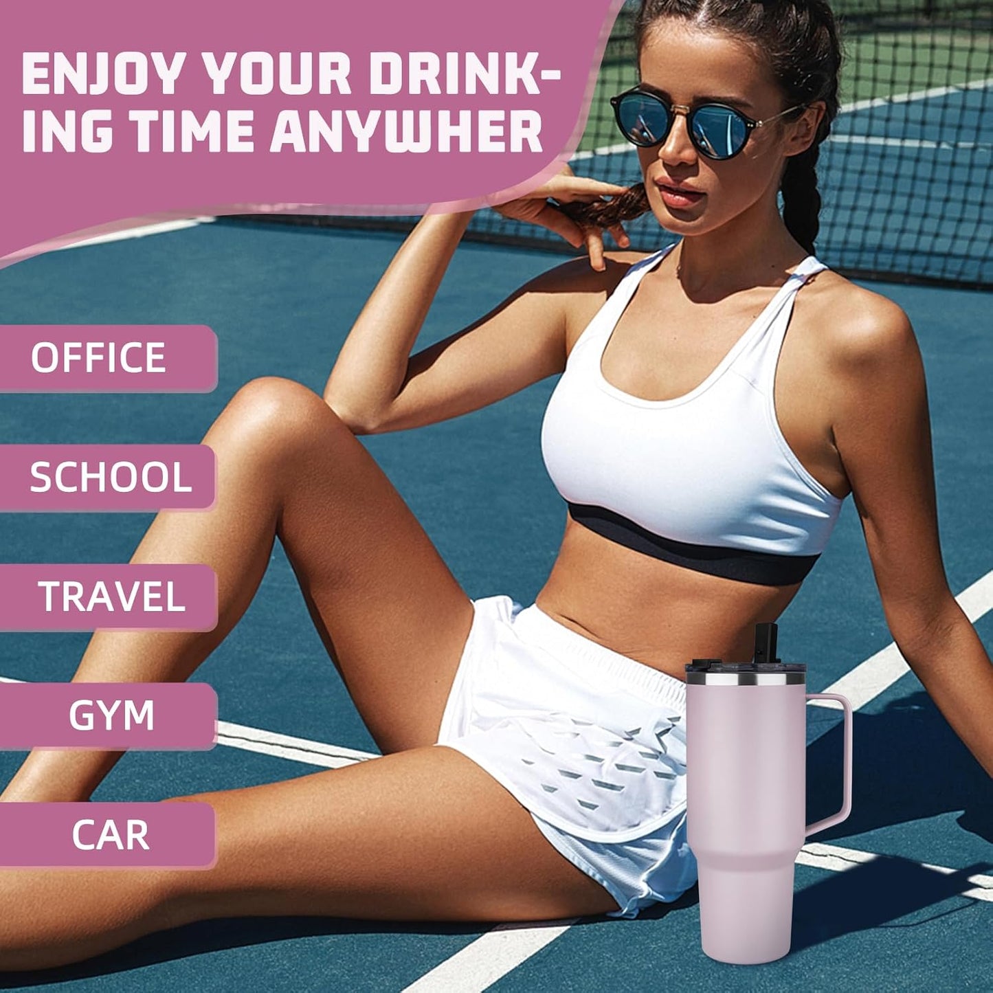 20 oz Tumbler with Handle, Stainless Steel Insulated Tumbler with Lid and Straw, Double Wall Vacuum Coffee Mug Tumbler, Insulated Coffee Thermal Cup for Cold and Hot (Black)