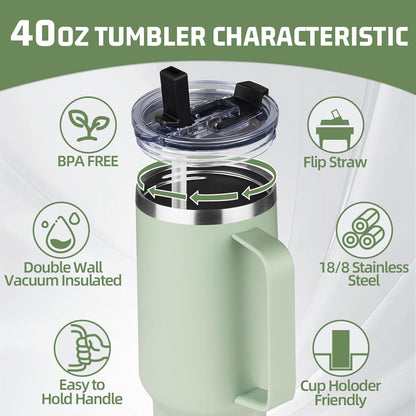 20 oz Tumbler with Handle, Stainless Steel Insulated Tumbler with Lid and Straw, Double Wall Vacuum Coffee Mug Tumbler, Insulated Coffee Thermal Cup for Cold and Hot (Black)