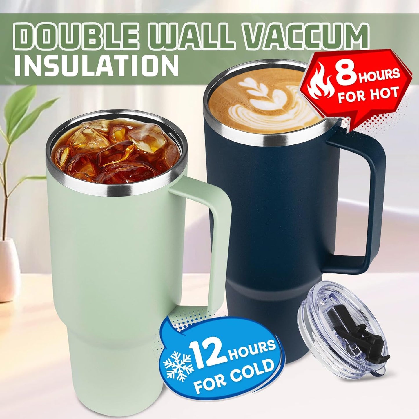 20 oz Tumbler with Handle, Stainless Steel Insulated Tumbler with Lid and Straw, Double Wall Vacuum Coffee Mug Tumbler, Insulated Coffee Thermal Cup for Cold and Hot (Black)