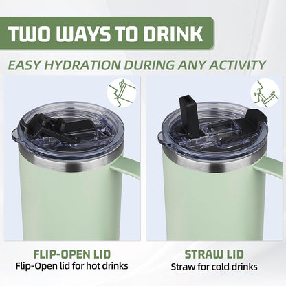 20 oz Tumbler with Handle, Stainless Steel Insulated Tumbler with Lid and Straw, Double Wall Vacuum Coffee Mug Tumbler, Insulated Coffee Thermal Cup for Cold and Hot (Black)