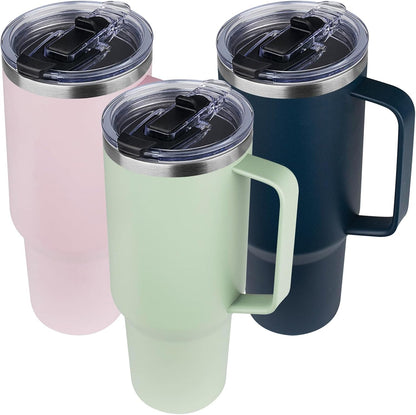 20 oz Tumbler with Handle, Stainless Steel Insulated Tumbler with Lid and Straw, Double Wall Vacuum Coffee Mug Tumbler, Insulated Coffee Thermal Cup for Cold and Hot (Black)