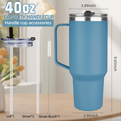 20 oz Tumbler with Handle, Stainless Steel Insulated Tumbler with Lid and Straw, Double Wall Vacuum Coffee Mug Tumbler, Insulated Coffee Thermal Cup for Cold and Hot (Black)