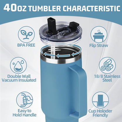 20 oz Tumbler with Handle, Stainless Steel Insulated Tumbler with Lid and Straw, Double Wall Vacuum Coffee Mug Tumbler, Insulated Coffee Thermal Cup for Cold and Hot (Black)