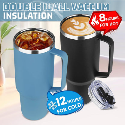 20 oz Tumbler with Handle, Stainless Steel Insulated Tumbler with Lid and Straw, Double Wall Vacuum Coffee Mug Tumbler, Insulated Coffee Thermal Cup for Cold and Hot (Black)