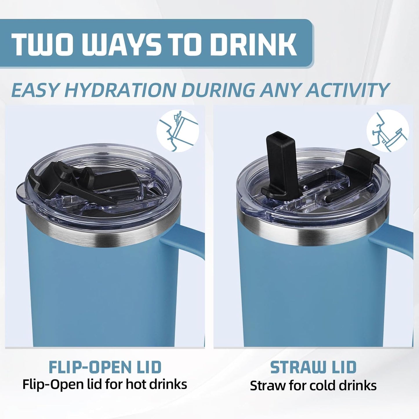 20 oz Tumbler with Handle, Stainless Steel Insulated Tumbler with Lid and Straw, Double Wall Vacuum Coffee Mug Tumbler, Insulated Coffee Thermal Cup for Cold and Hot (Black)