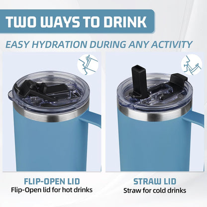 20 oz Tumbler with Handle, Stainless Steel Insulated Tumbler with Lid and Straw, Double Wall Vacuum Coffee Mug Tumbler, Insulated Coffee Thermal Cup for Cold and Hot (Black)