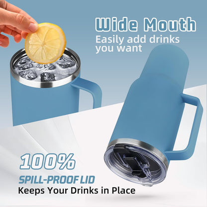 20 oz Tumbler with Handle, Stainless Steel Insulated Tumbler with Lid and Straw, Double Wall Vacuum Coffee Mug Tumbler, Insulated Coffee Thermal Cup for Cold and Hot (Black)