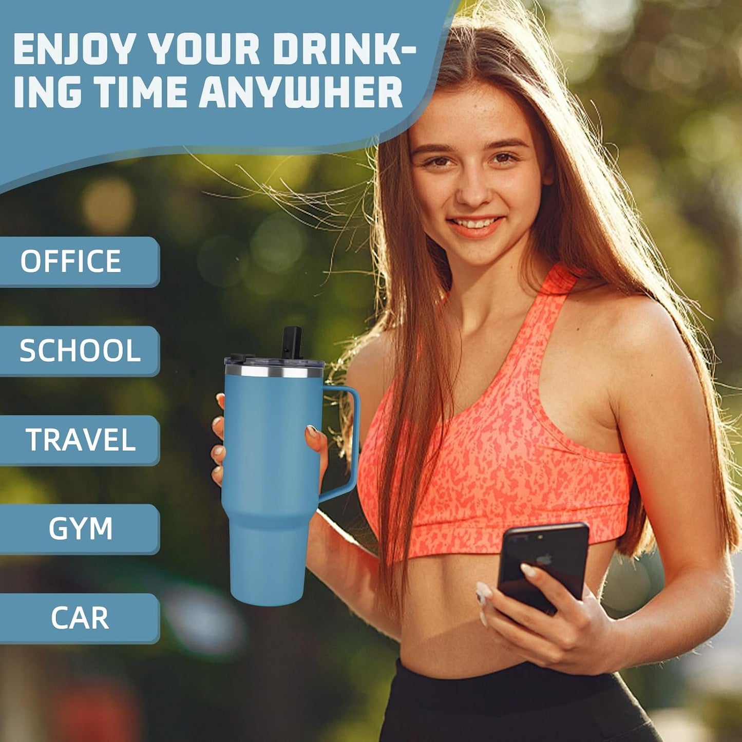 20 oz Tumbler with Handle, Stainless Steel Insulated Tumbler with Lid and Straw, Double Wall Vacuum Coffee Mug Tumbler, Insulated Coffee Thermal Cup for Cold and Hot (Black)