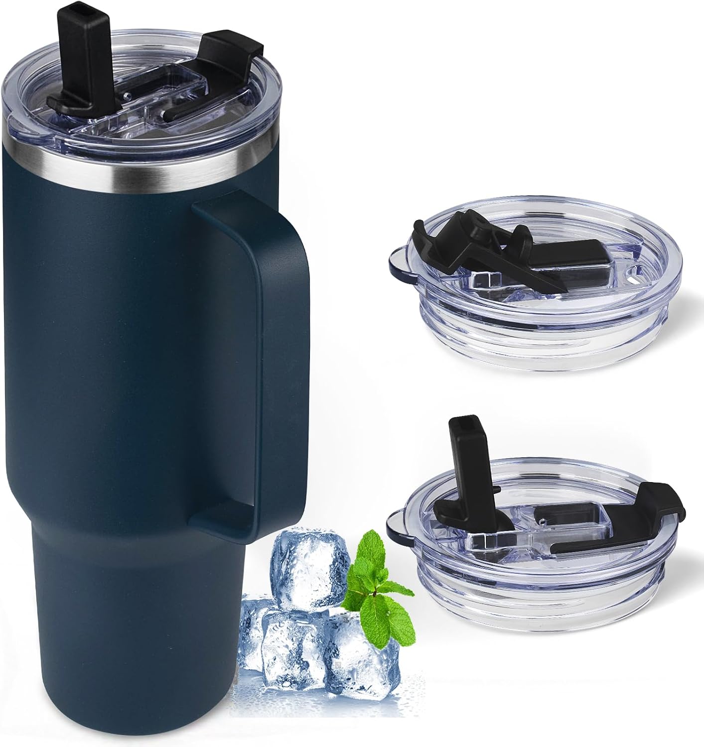 20 oz Tumbler with Handle, Stainless Steel Insulated Tumbler with Lid and Straw, Double Wall Vacuum Coffee Mug Tumbler, Insulated Coffee Thermal Cup for Cold and Hot (Black)