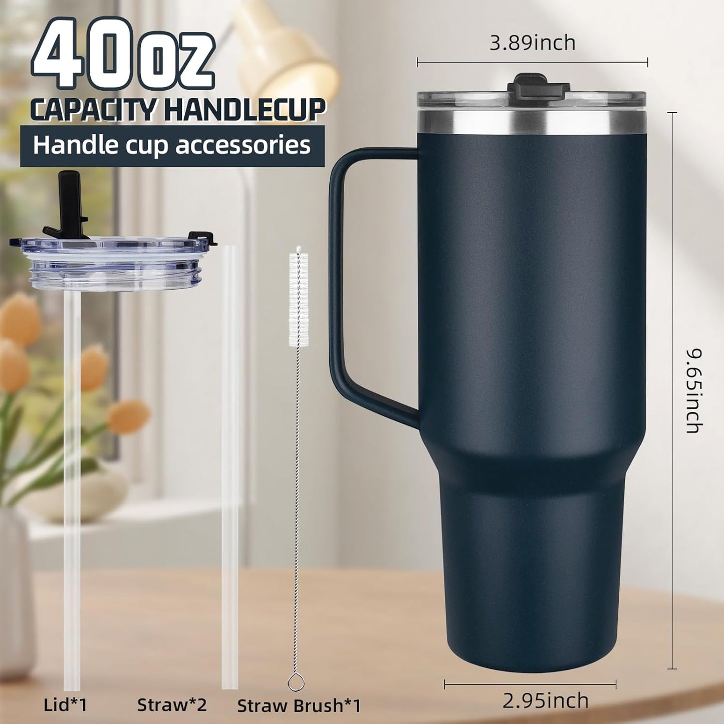 20 oz Tumbler with Handle, Stainless Steel Insulated Tumbler with Lid and Straw, Double Wall Vacuum Coffee Mug Tumbler, Insulated Coffee Thermal Cup for Cold and Hot (Black)