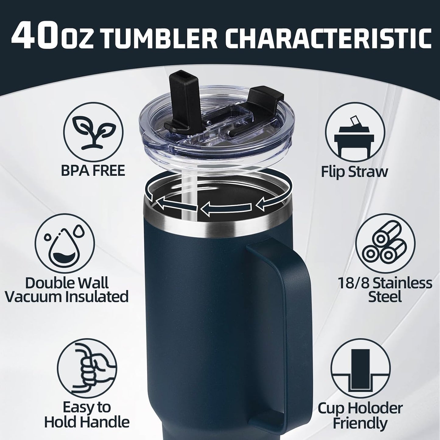 20 oz Tumbler with Handle, Stainless Steel Insulated Tumbler with Lid and Straw, Double Wall Vacuum Coffee Mug Tumbler, Insulated Coffee Thermal Cup for Cold and Hot (Black)