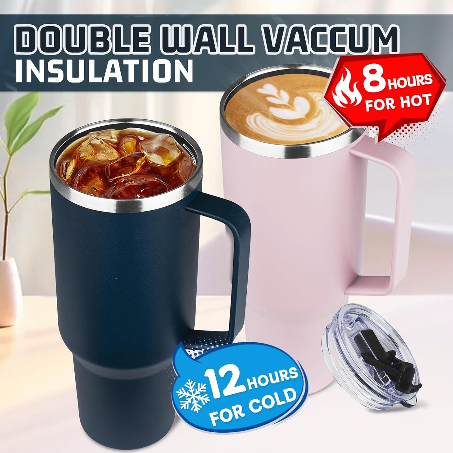 20 oz Tumbler with Handle, Stainless Steel Insulated Tumbler with Lid and Straw, Double Wall Vacuum Coffee Mug Tumbler, Insulated Coffee Thermal Cup for Cold and Hot (Black)
