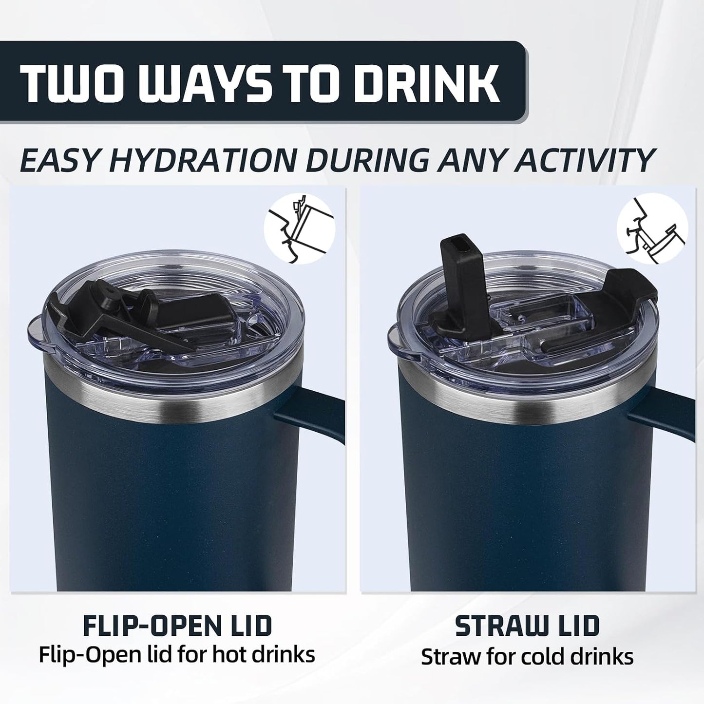 20 oz Tumbler with Handle, Stainless Steel Insulated Tumbler with Lid and Straw, Double Wall Vacuum Coffee Mug Tumbler, Insulated Coffee Thermal Cup for Cold and Hot (Black)