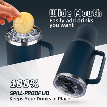 20 oz Tumbler with Handle, Stainless Steel Insulated Tumbler with Lid and Straw, Double Wall Vacuum Coffee Mug Tumbler, Insulated Coffee Thermal Cup for Cold and Hot (Black)