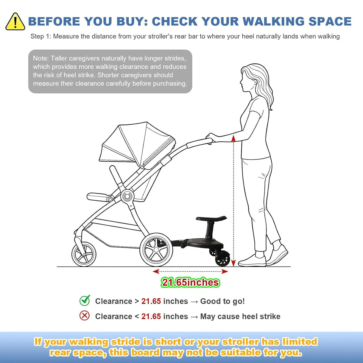 Universal Stroller Board with Detachable Seat, Buggy Board Compatible with Most (Not All) Strollers, Please Check Compatibility Before Purchase, Supports Up to 55 lbs (Black)