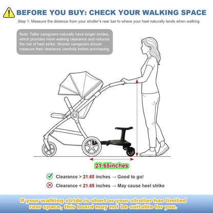 Universal Stroller Board with Detachable Seat, Buggy Board Compatible with Most (Not All) Strollers, Please Check Compatibility Before Purchase, Supports Up to 55 lbs (Black)