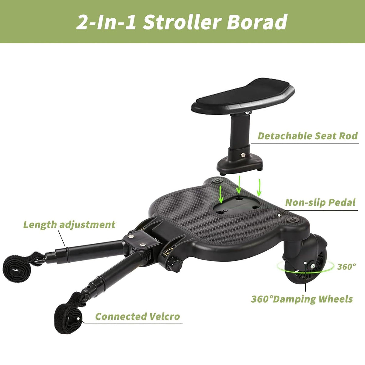 Universal Stroller Board with Detachable Seat, Buggy Board Compatible with Most (Not All) Strollers, Please Check Compatibility Before Purchase, Supports Up to 55 lbs (Black)