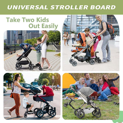 Universal Stroller Board with Detachable Seat, Buggy Board Compatible with Most (Not All) Strollers, Please Check Compatibility Before Purchase, Supports Up to 55 lbs (Black)
